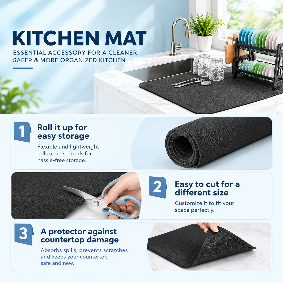 Kitchen Mat for Floor – Waterproof & Non-Slip Anti-Fatigue Mat with Thick Cushion | Easy Clean Kitchen Floor Mat
