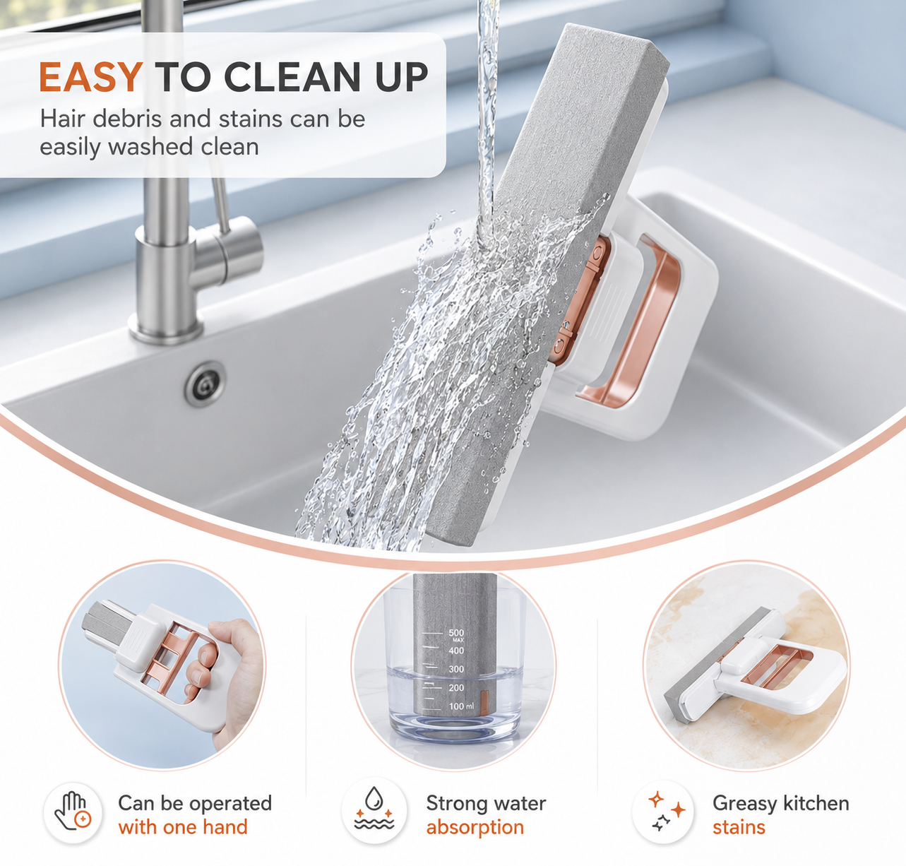 ILLUMITREND Foldable Mini Sponge Mop | Portable Self-Squeeze Cleaning Mop for Kitchen, Bathroom, Desk & Window Cleaning
