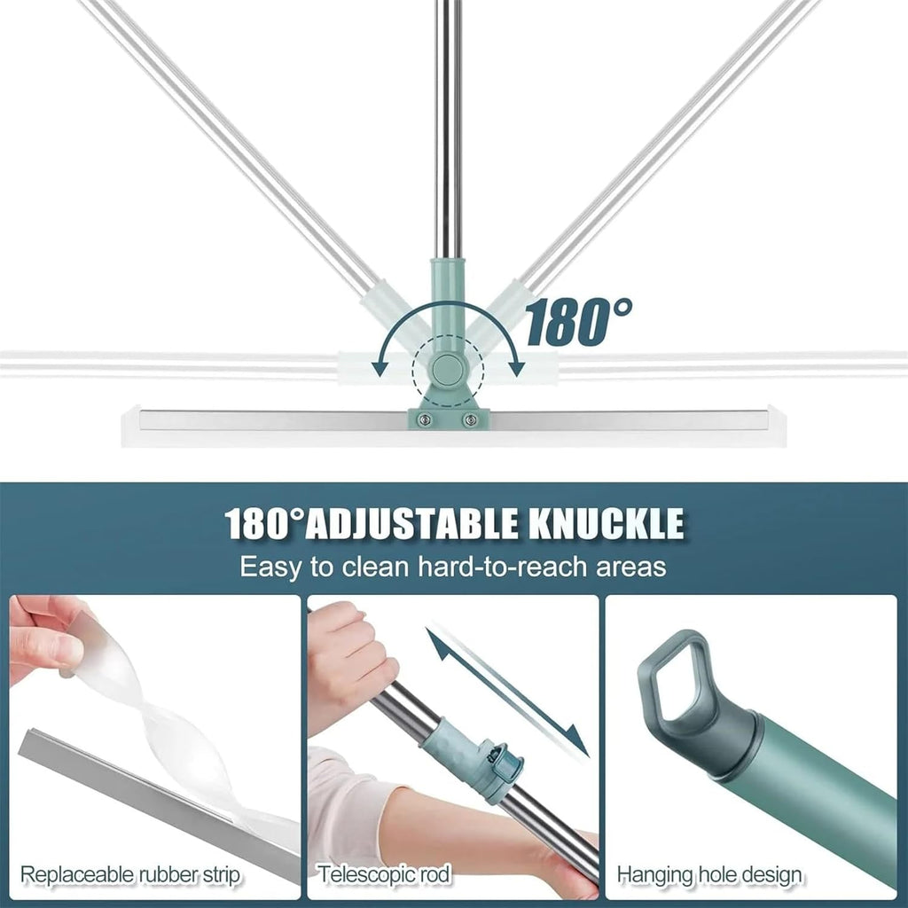 360° Rotating Silicone Floor Wiper | Magic Broom Bathroom Squeegee with Adjustable Handle