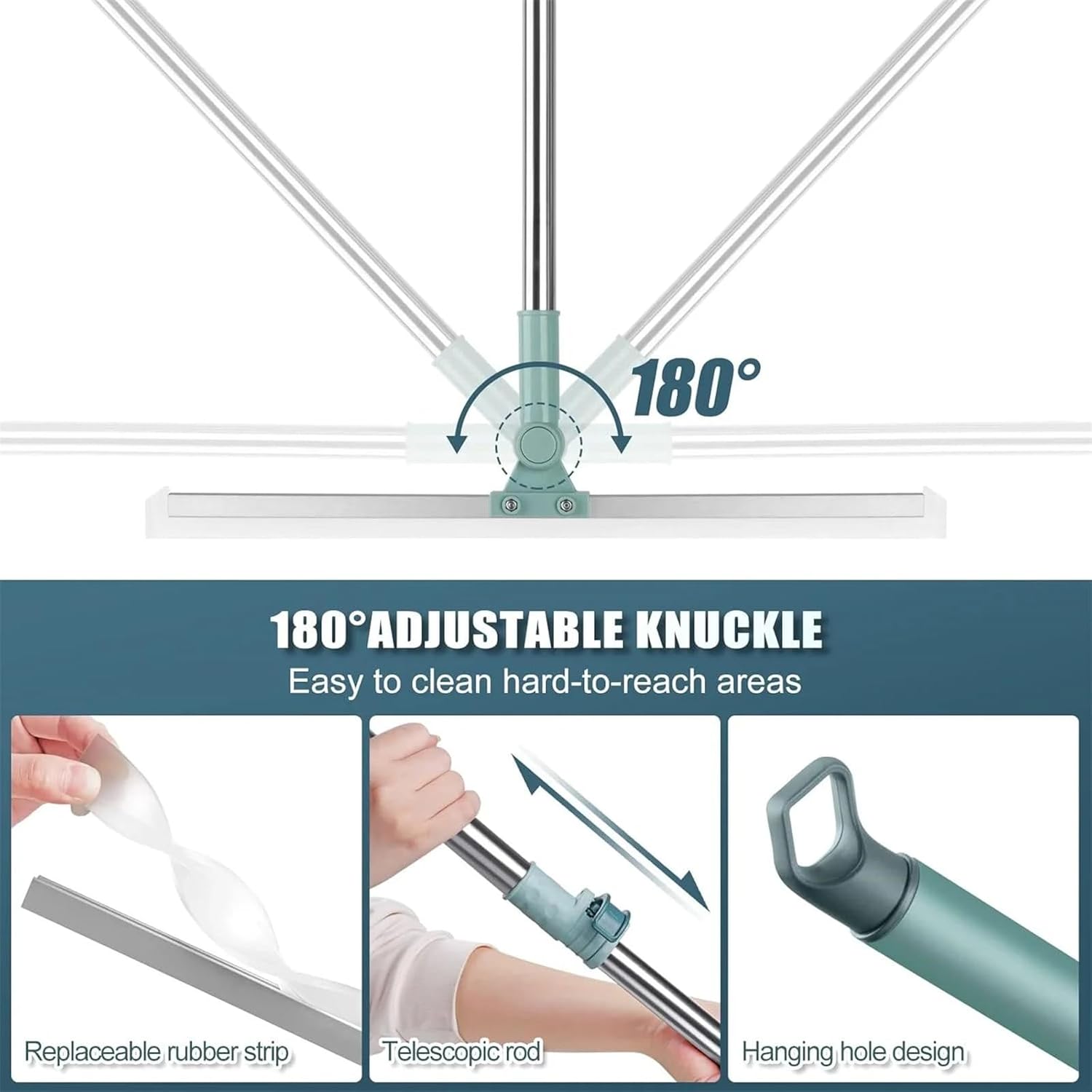 360° Rotating Silicone Floor Wiper | Magic Broom Bathroom Squeegee with Adjustable Handle