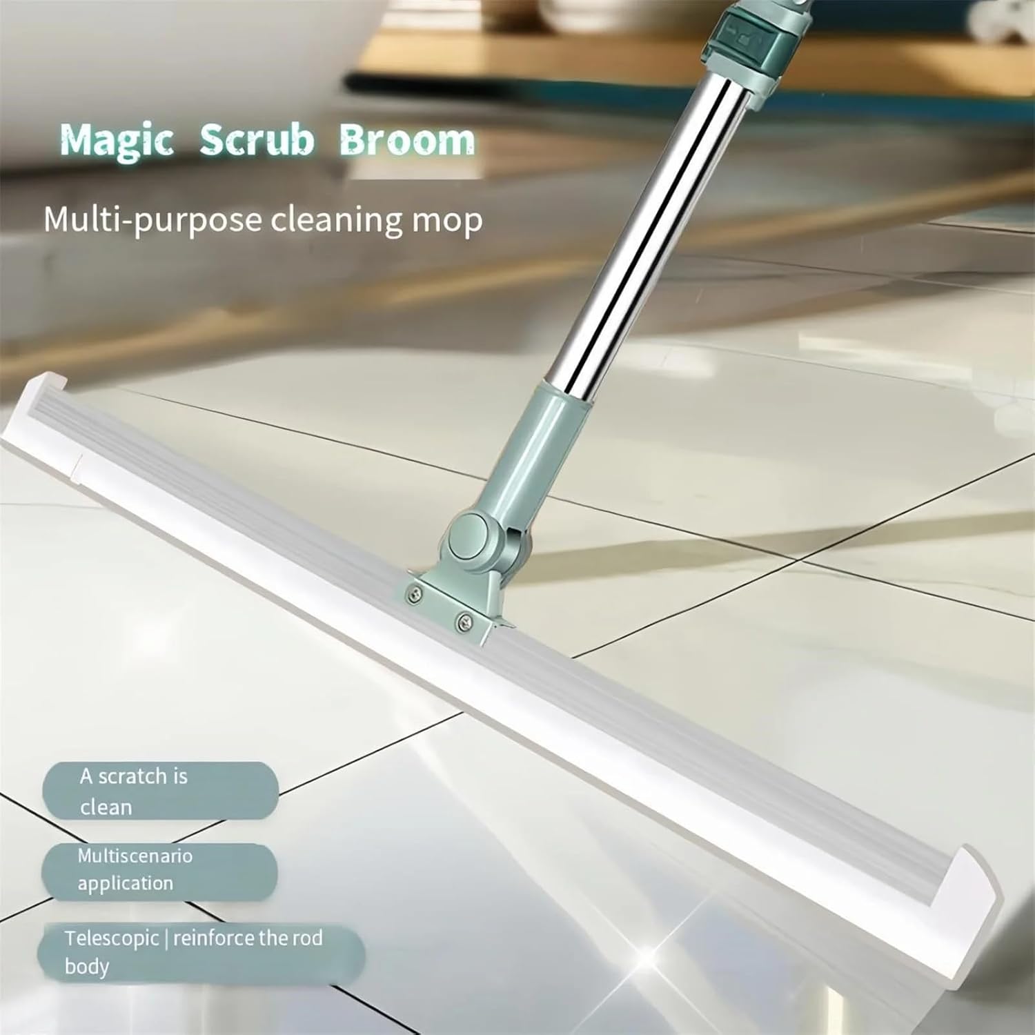 360° Rotating Silicone Floor Wiper | Magic Broom Bathroom Squeegee with Adjustable Handle
