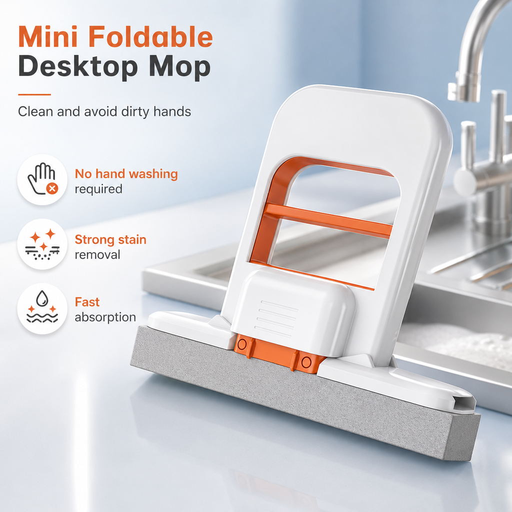 Portable Self-Squeeze Mini Mop | Foldable Handheld Sponge Cleaner for Kitchen, Bathroom & Glass