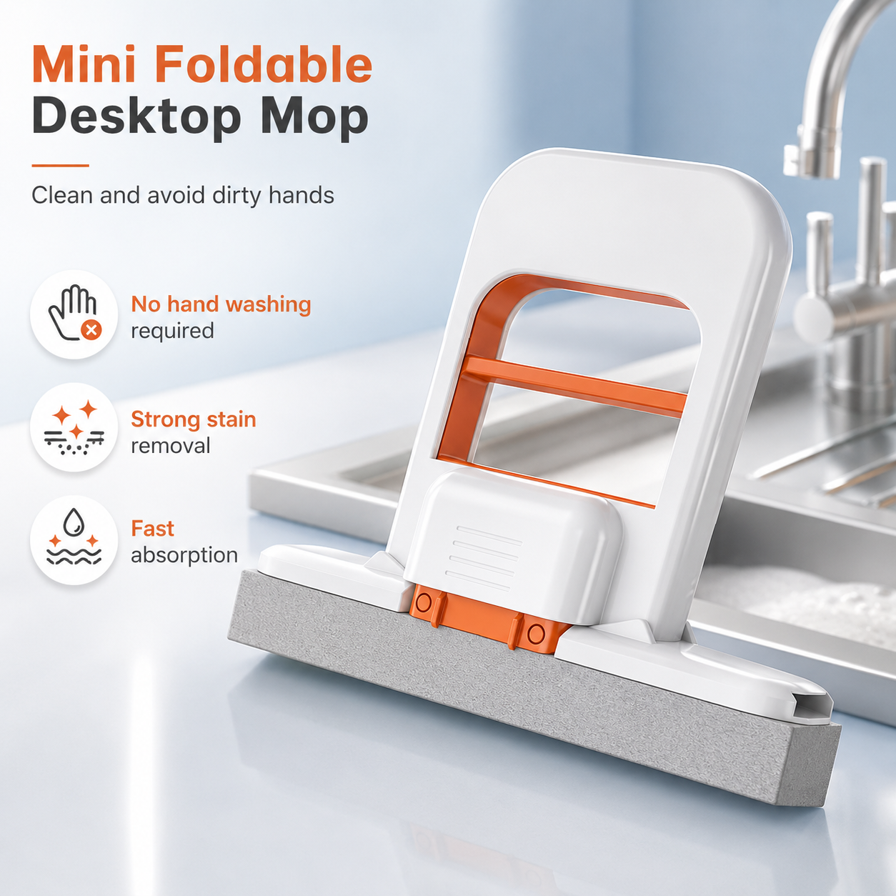 ILLUMITREND Foldable Mini Sponge Mop | Portable Self-Squeeze Cleaning Mop for Kitchen, Bathroom, Desk & Window Cleaning