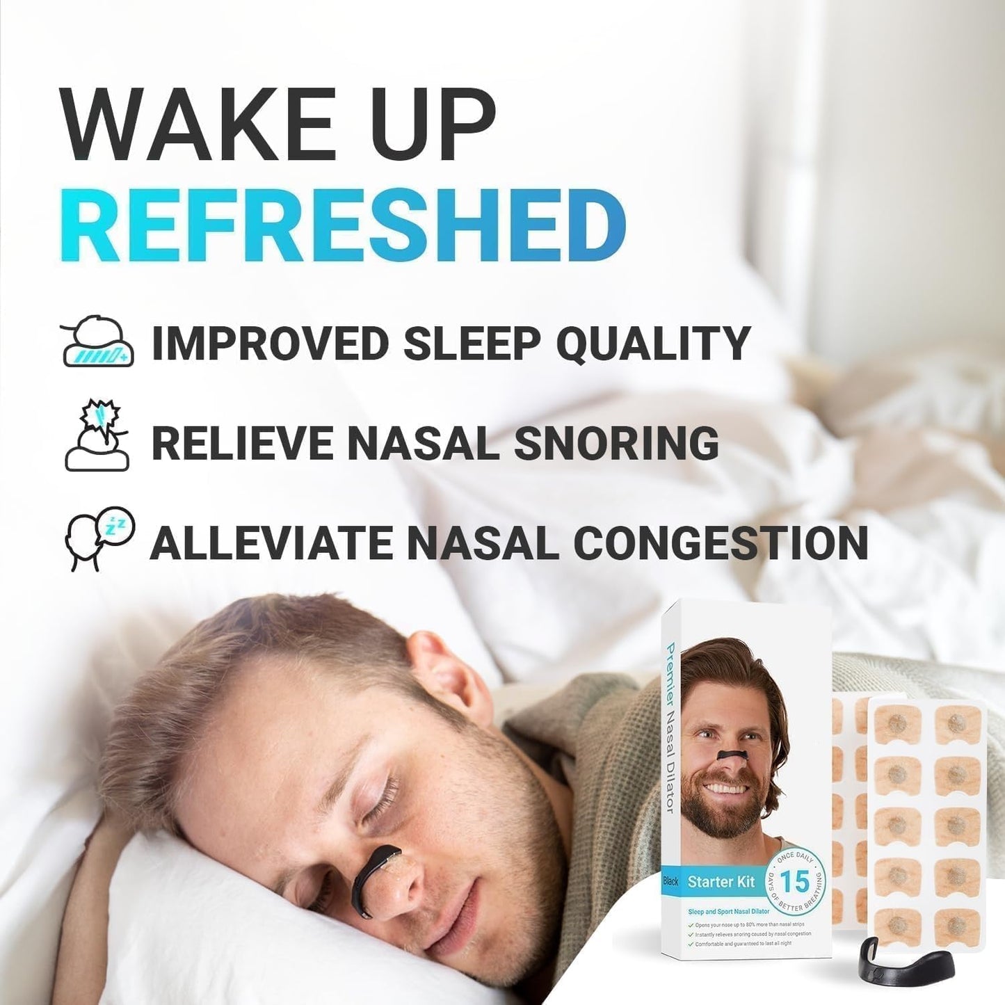 ILLUMITREND Magnetic Nasal Dilator Kit | Reusable Anti-Snoring Nose Clip with 15-Day Magnetic Adhesive Tabs