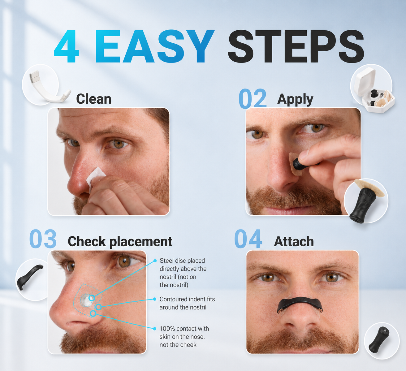 ILLUMITREND Magnetic Nasal Dilator Kit | Reusable Anti-Snoring Nose Clip with 15-Day Magnetic Adhesive Tabs
