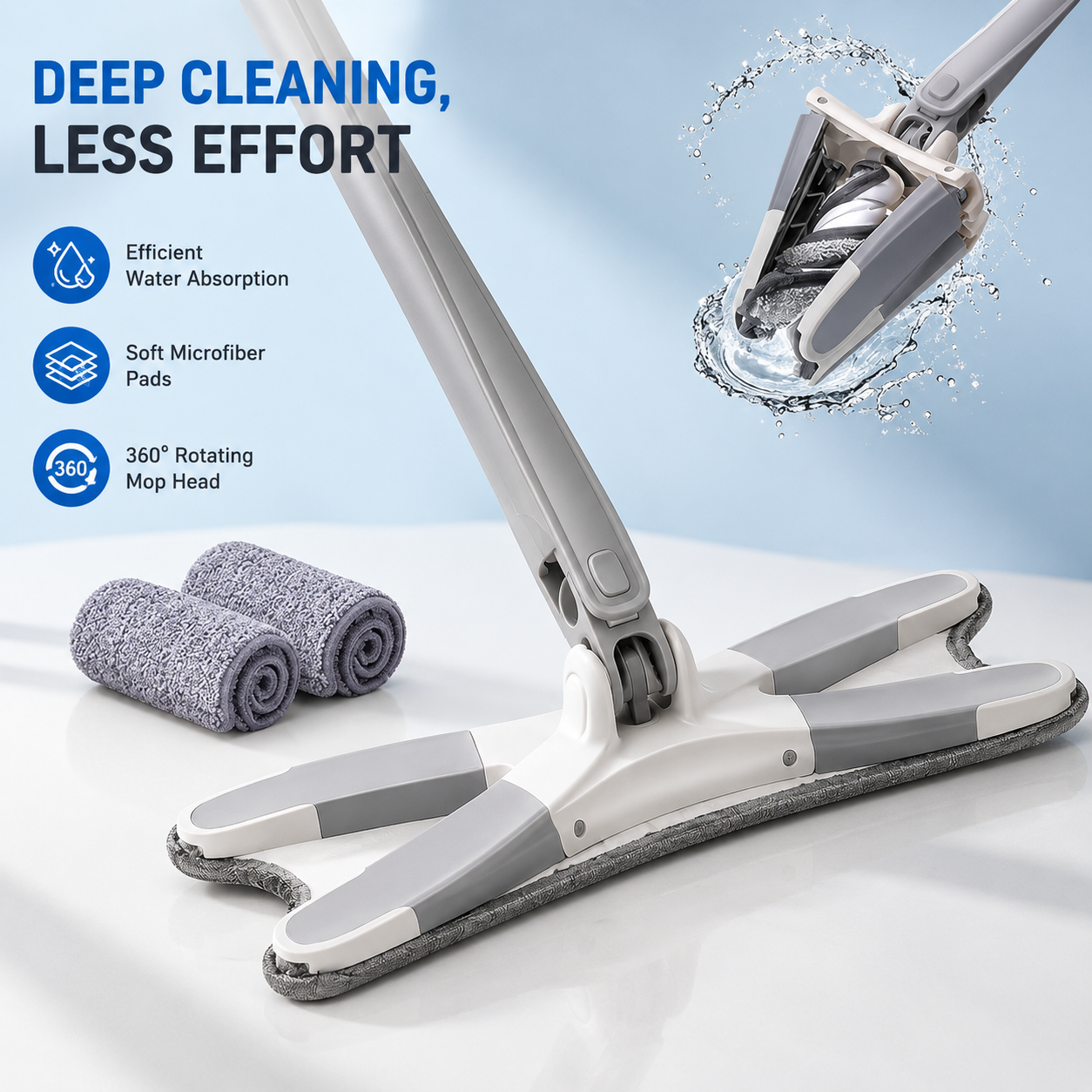 X Shape Microfiber Floor Mop with Self-Wringing System | Hands-Free Wet & Dry Flat Mop for Tile, Marble, Wood & Kitchen Cleaning | Reusable Microfiber Pad