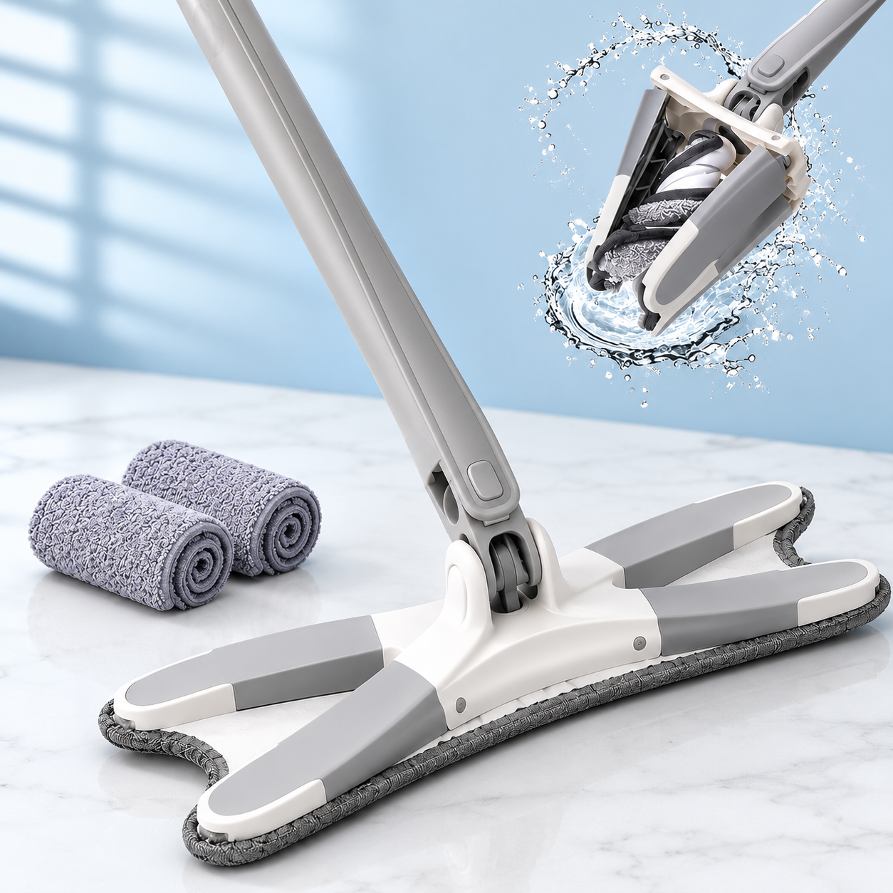 X Shape Microfiber Floor Mop with Self-Wringing System | Hands-Free Wet & Dry Flat Mop for Tile, Marble, Wood & Kitchen Cleaning | Reusable Microfiber Pad