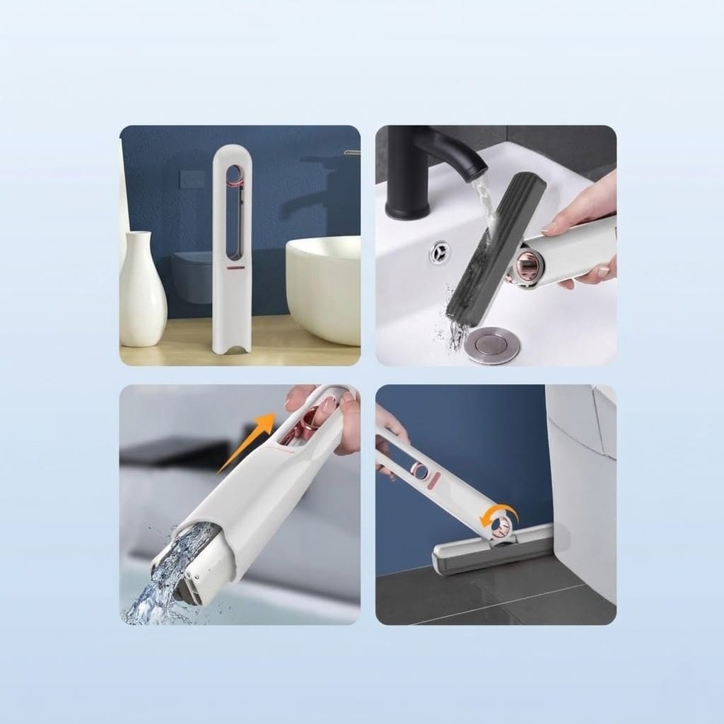 ILLUMITREND Mini Portable Self-Squeeze Mop | Handheld Cotton Sponge Mop for Kitchen, Desk, Windows & Bathroom Cleaning